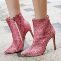 lady slim high heel snake leather ankle zipper boot pointed women boot